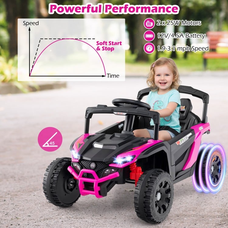 12V Kids Ride On Car UTV Electric Vehicle with LED Lights  Music and Horn-Hot Pink