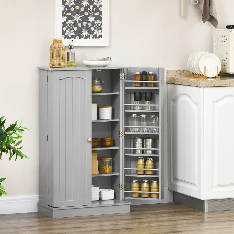 41" Storage Cabinet, 2-Door Kitchen Pantry Cabinet with 5-tier Shelving, 12 Spice Racks and Adjustable Shelves, Grey