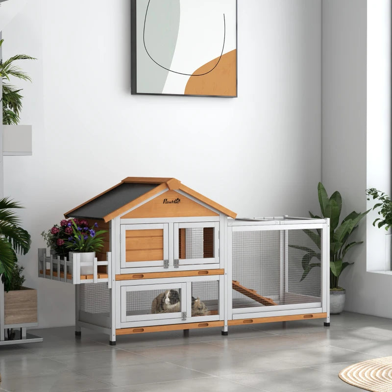 65" Wooden Rabbit Hutch, Pet Playpen with Openable Roof, Storage Box, for Rabbits and Small Animals, Yellow