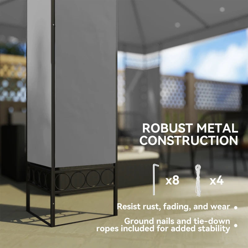 10 x 10 FT Canopy Gazebo, Double Roof Patio Gazebo with Screen Panels and Metal Frame for Deck, Backyard, Light Grey