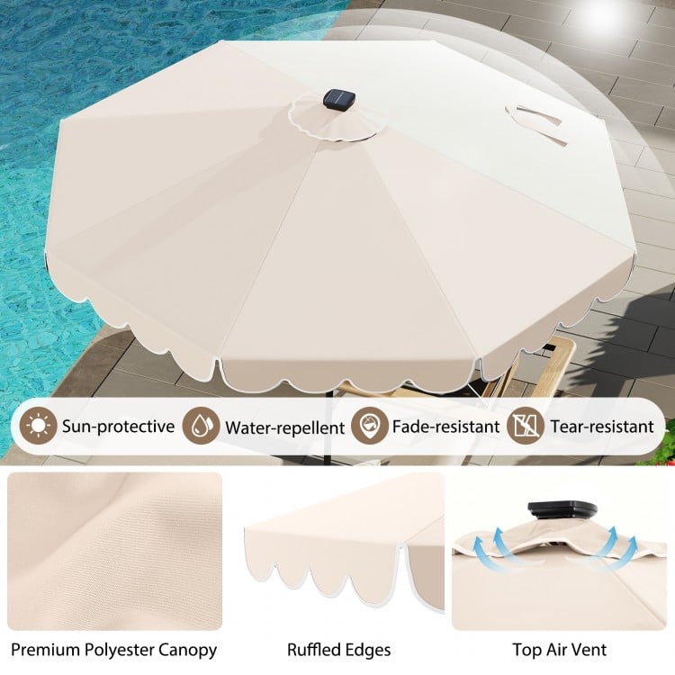 10 Feet Solar Patio Umbrella with 24 LED Lights-Beige