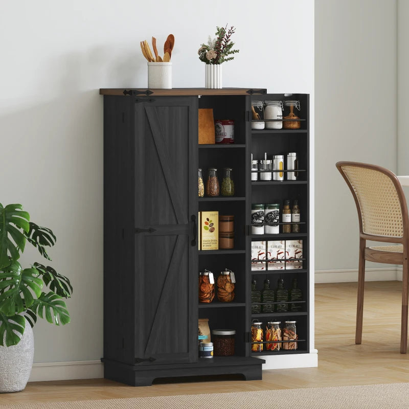47" Kitchen Pantry Storage Cabinet, Farmhouse Kitchen Pantry Cabinet with Adjustable Shelves and Door Shelves, Black