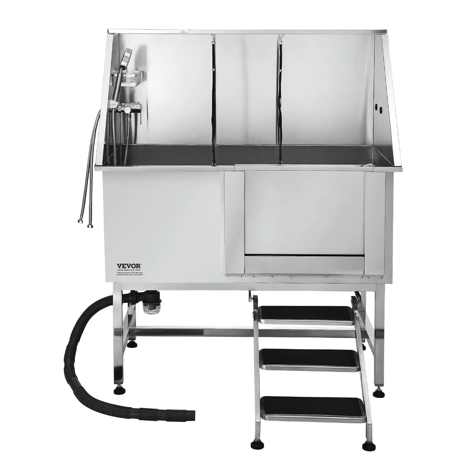 VEVOR 50 Inch Dog Grooming Bath Tub Stainless Steel w Stairs Water Filter Left