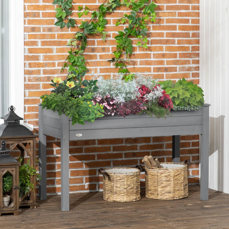 48" x 22" x 30" Wooden Patio Raised Garden Bed Planter, Elevated Planter Box with Legs, Outdoor Flower Stand with Inner Bag, Dark Grey