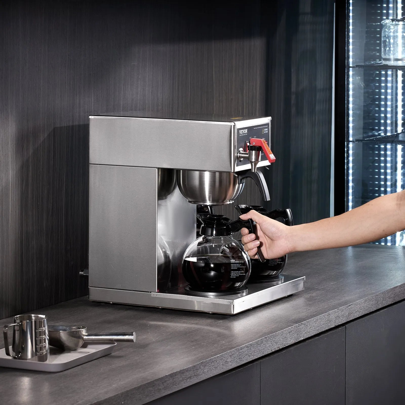 VEVOR 12 Cups Commercial Drip Coffee Maker with 3 Glass Carafes and 3 Warmers