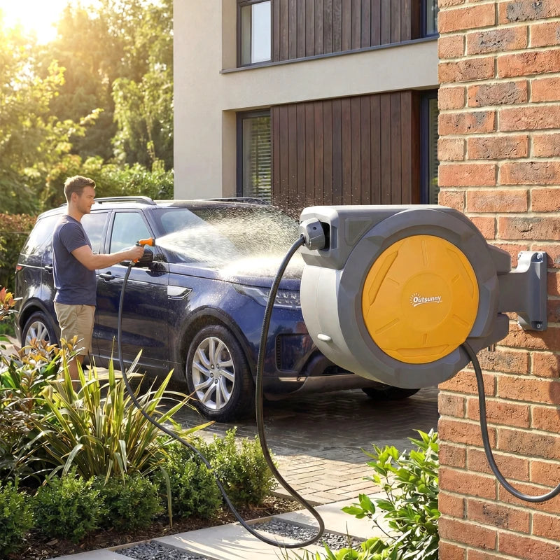 1/2 in x 100ft Wall Mounted Garden Hose Reel, Retractable Water Hose Reel with Auto Rewind, Any Length Lock, Orange