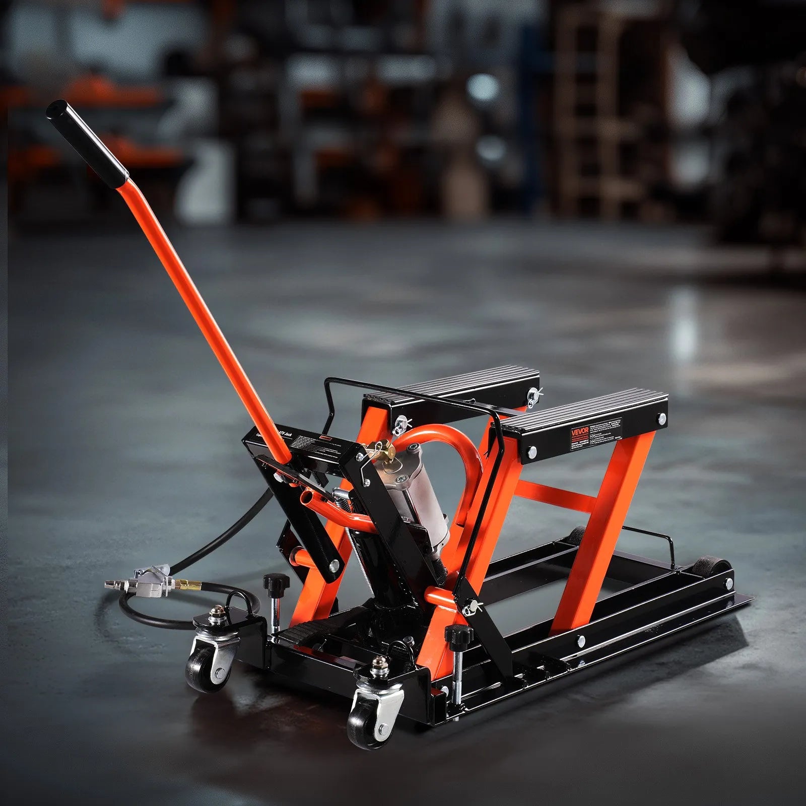 VEVOR 1500lbs Hydraulic & Pneumatic Motorcycle Jack Lift Hoist Stand 2 Casters