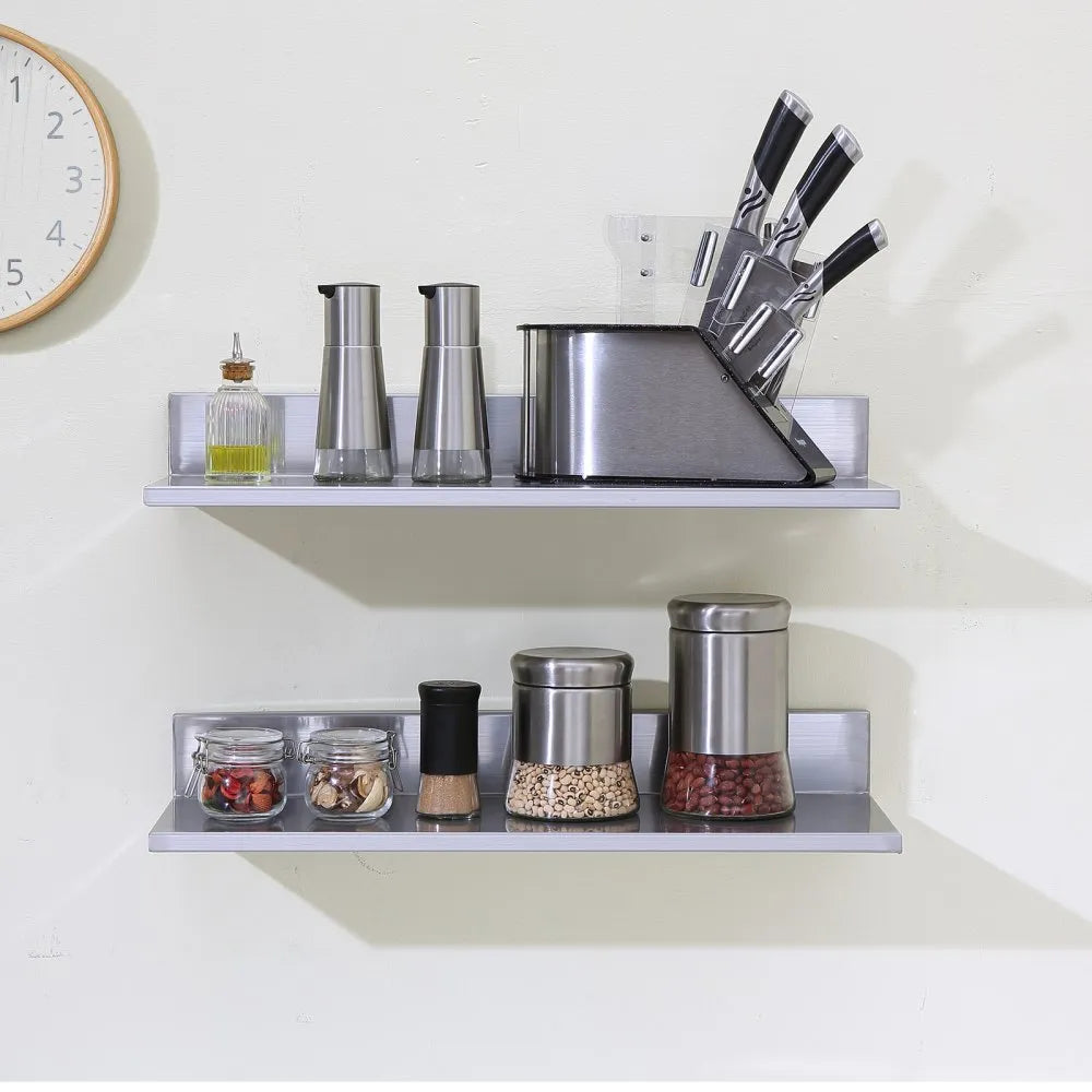 VEVOR 8.6" x 24" Stainless Steel Shelf, Wall Mounted Floating Shelving with Backsplash, 44 lbs Load Capacity Commercial Shelves, Heavy Duty Storage Rack for Restaurant, Kitchen, Bar, Home, and Hotel