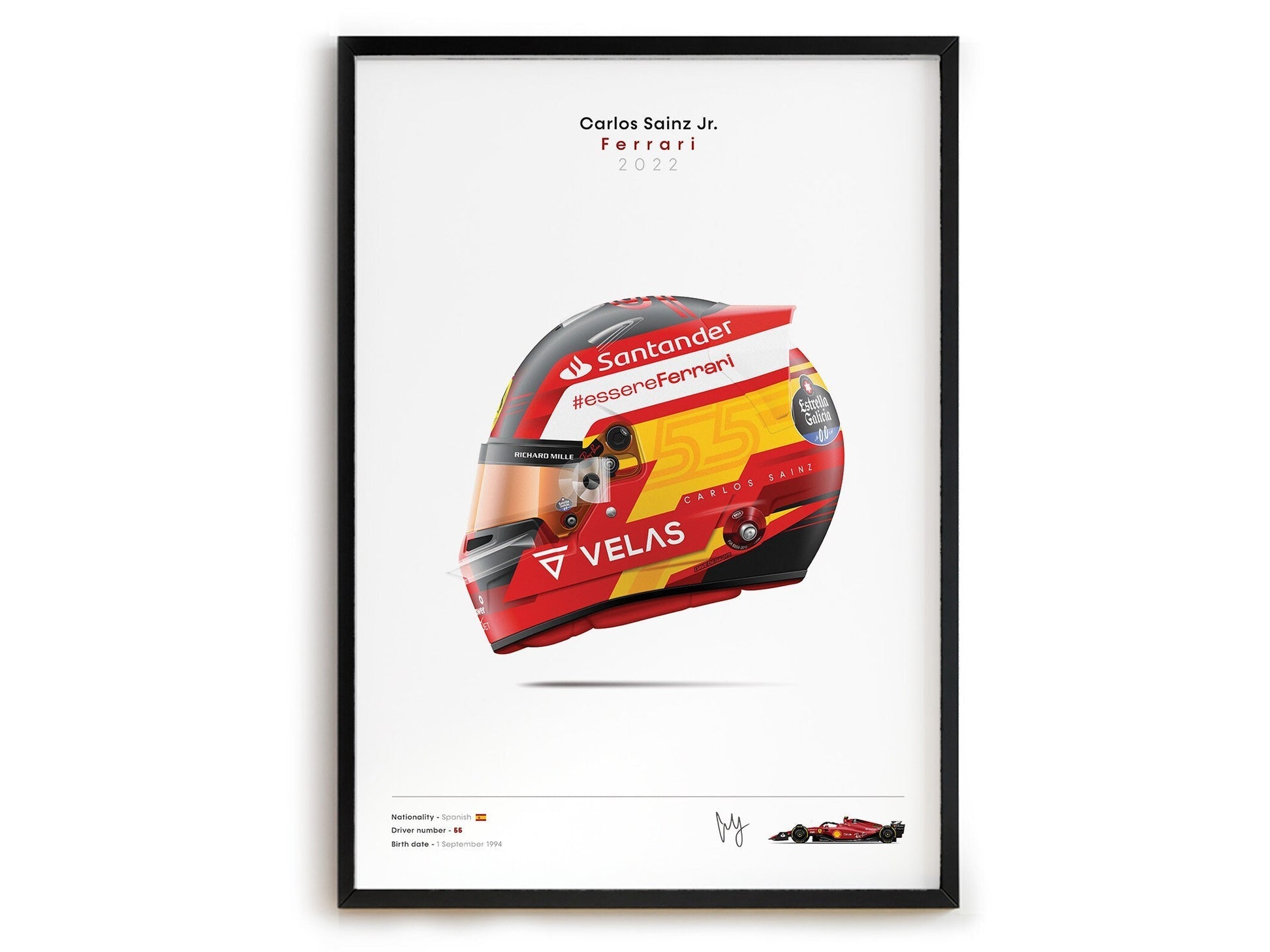Poster Formel 1 Rennwagen Helm Rennfahrer Name Unterschrift I Deko Print ohne Rahmen 