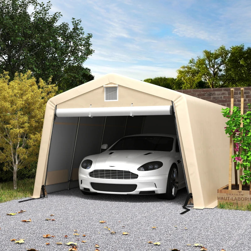 11' x 20' Portable Garage, Heavy Duty Carport Canopy with Ventilation Windows and Large Roll-up Door, Khaki