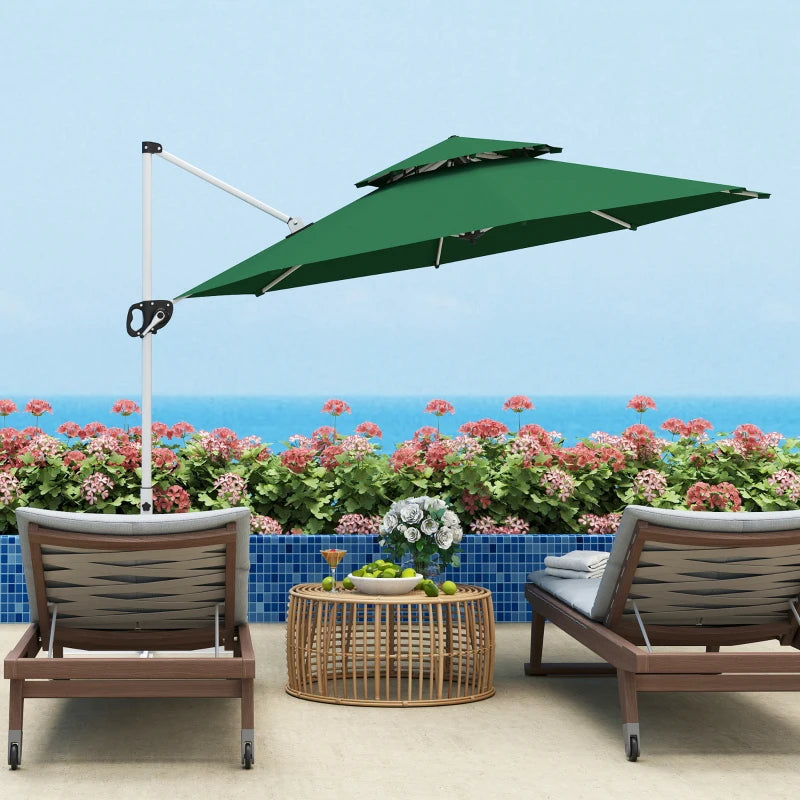 10 FT Cantilever Patio Umbrella with 360° Rotation & Adjustable Height, Cross Base, Crank and Tilt, Dark Green