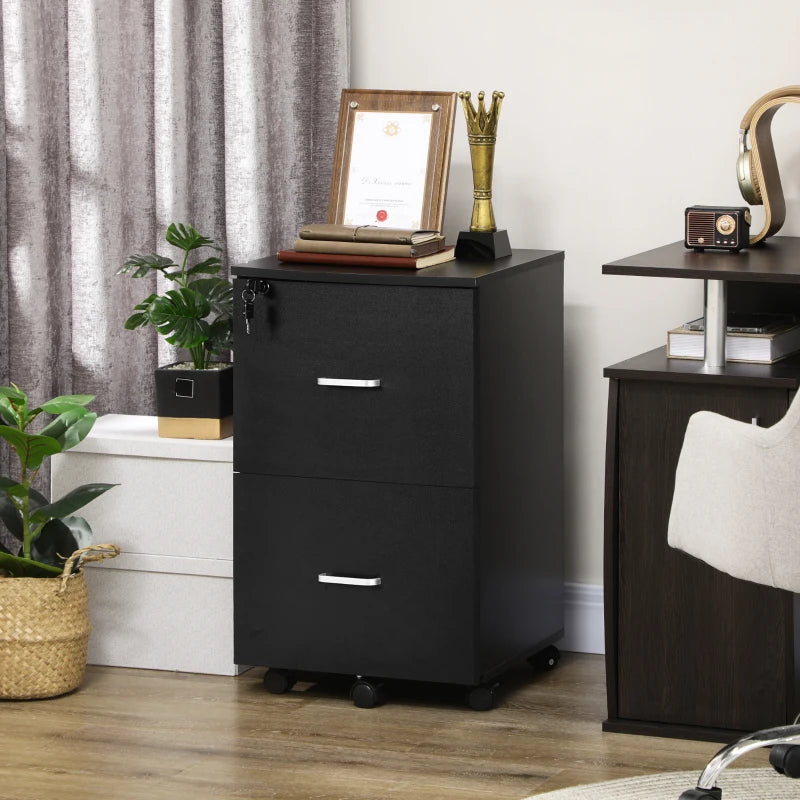 2 Drawer File Cabinet with Lock, Small Rolling Filing Cabinet for A4, Letter-Size Documents, Printer Stand for Home Office, 17" x 17.75" x 28.25", Black