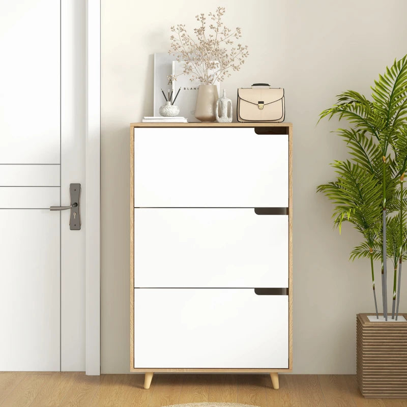 Slim Shoe Storage Cabinet with 3 Flip Drawers and Adjustable Shelves, Shoe Cabinet for 18-24 Pairs, White