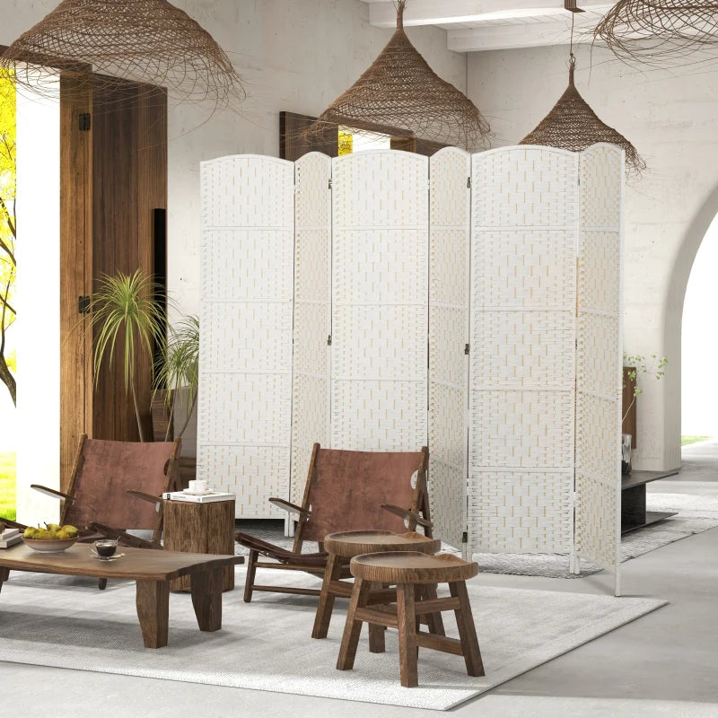 6ft Folding Room Divider, 6 Panel Wall Partition with Wooden Frame for Bedroom, Home Office, White