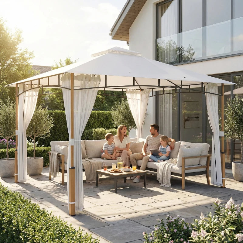 10' x 12' Patio Gazebo, UPF50+ Double Roof Outdoor Gazebo Canopy Shelter with Netting for Backyard, Patio, Cream White
