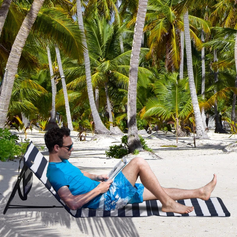 Set of 2 Foldable Lounge Chairs with Carry Bag, Adjustable Backrest, Blue and White