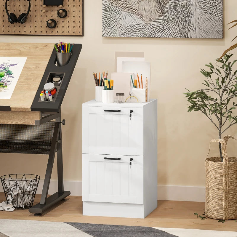 2 Drawer Filing Cabinet with Lock, Office Storage Cabinet with Adjustable Hanging Bars for A4 Letter Size Files, White