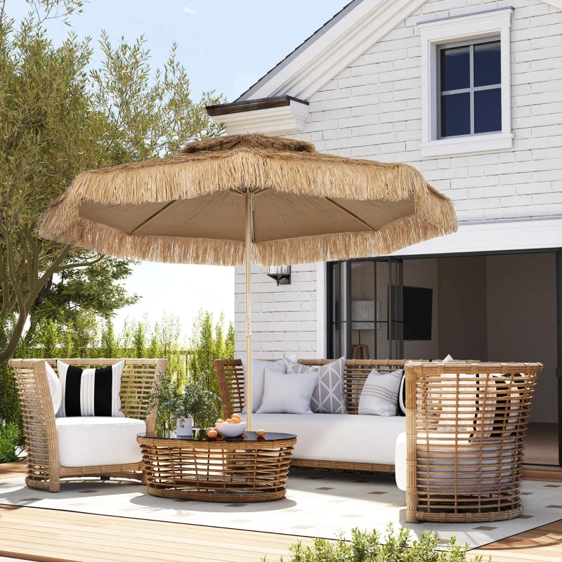 10 ft. Hula Thatched Tiki Patio Outdoor Umbrella with 8 Ribs, UPF30+, for Garden, Backyard, Deck, Pool, Natural