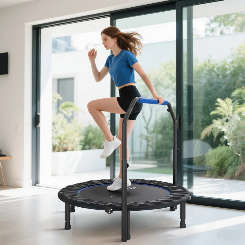 Soozier 45" Foldable Mini Fitness Trampoline, with Adjustable Foam Handle, Blue