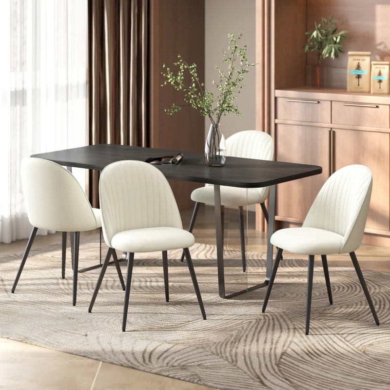 Set of 4 Modern Dining Chairs, Velvet Upholstered Kitchen Chairs with Steel Legs for Living Room, Cream White