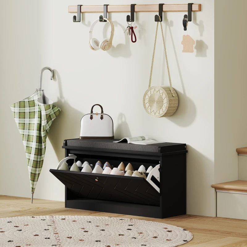 Shoe Storage with Seat, Upholstered Hallway Bench, Shoe Bench with Flip Drawer, Adjustable Shelf for 6-8 Pairs of Shoes