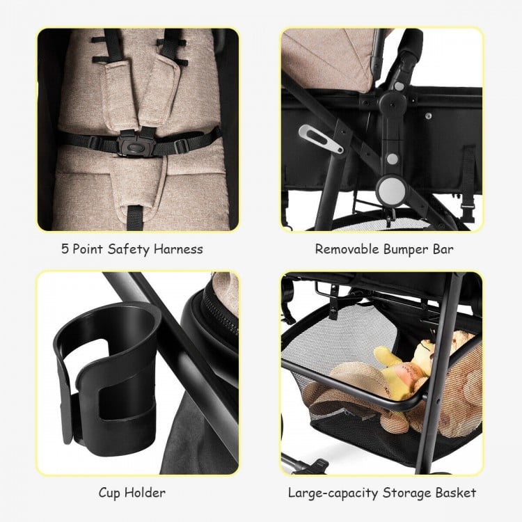 2 in 1 Foldable Pushchair Newborn Infant Baby Stroller-Coffee