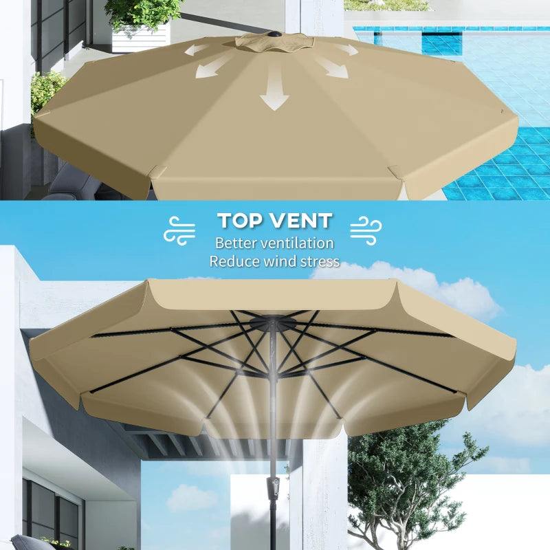 10 ft Patio Umbrella with Push Button Tilt and Crank, Outdoor Market Table Umbrella Parasol, Khaki