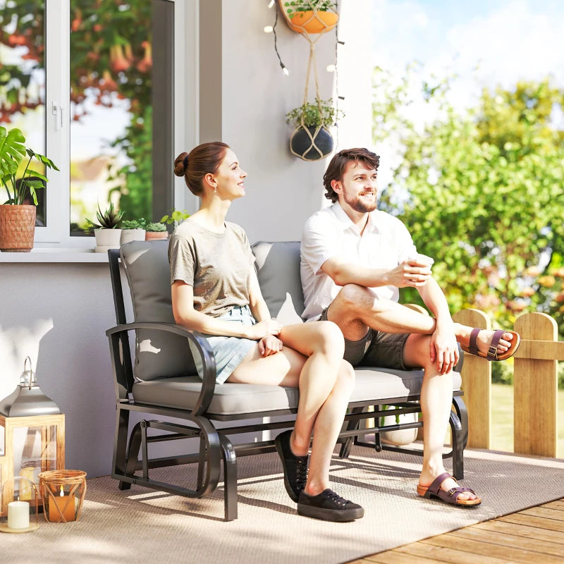 2-Person Outdoor Glider Chair, Patio Double Rocking Loveseat with Steel Frame and Cushions for Backyard, Garden and Porch, Grey