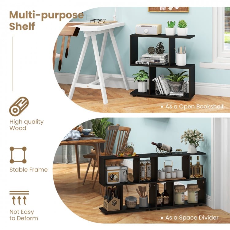 24 Inch 3-Tier Geometric Bookshelf with Thick Foot Pads-Black