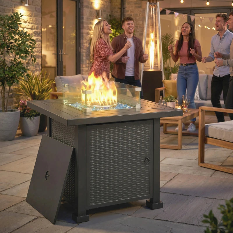 32" Propane Gas Fire Pit Table, 50,000 BTU Square Patio Table with Fire Pit, Wind Guard, Lid, CSA Certified, Black