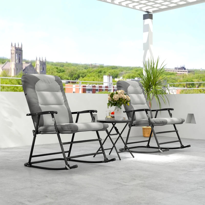 3-Piece Outdoor Foldable Rocking Chair Set, Light Grey