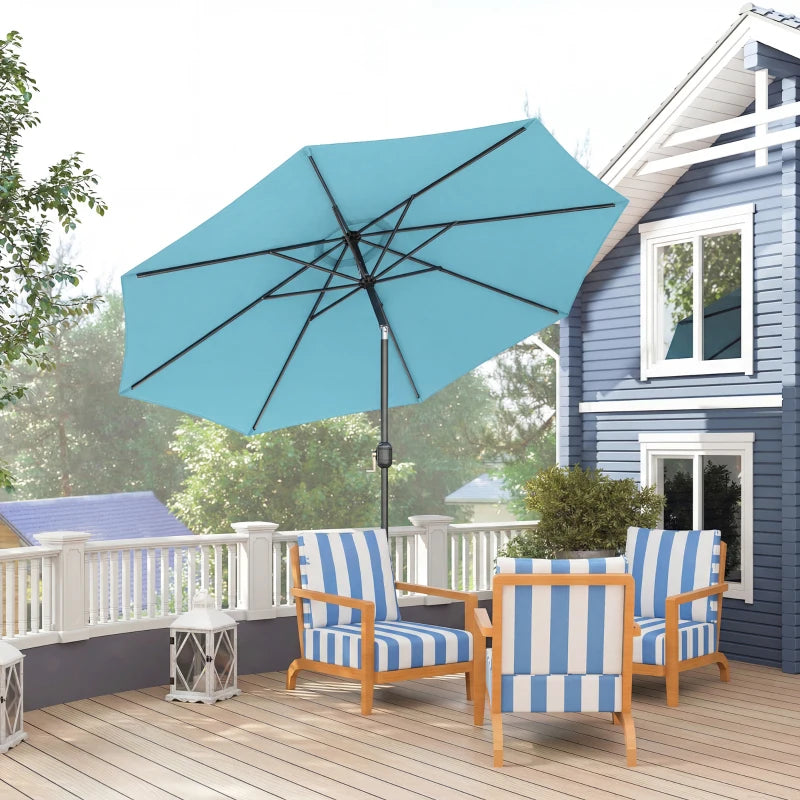 10' x 8' Round Market Umbrella, Patio Umbrella, Outdoor Parasol with Crank Handle, Tilt, Sky Blue