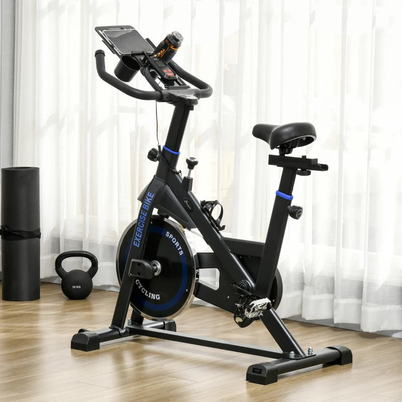 Soozier Adjustable Upright Stationary Exercise Bike w/ LCD Display, Indoor Cycling Bike for Home w/ Adjustable Resistance, Black