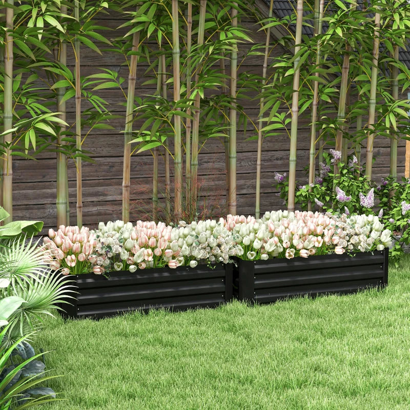 Set of 2 Raised Garden Bed, Steel Elevated Planter Box for Flowers, Herbs, Succulents, 39"x20"x12", Black