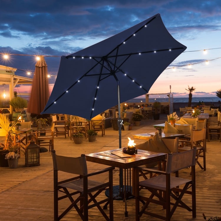 10 Feet Outdoor Patio Umbrella With Bright Solar LED Lights-Dark Blue