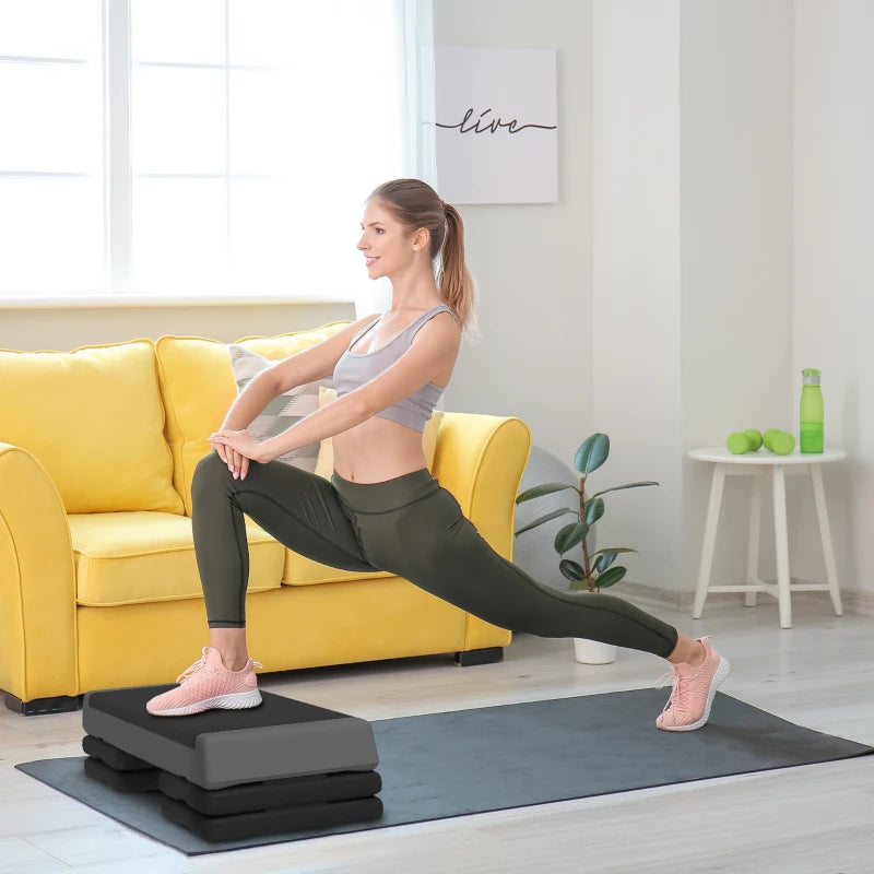 Soozier Adjustable Exercise Step Platform, 3-Level with Risers 4", 6", 8" Aerobic Stepper, 550lbs Weight Capacity, Grey