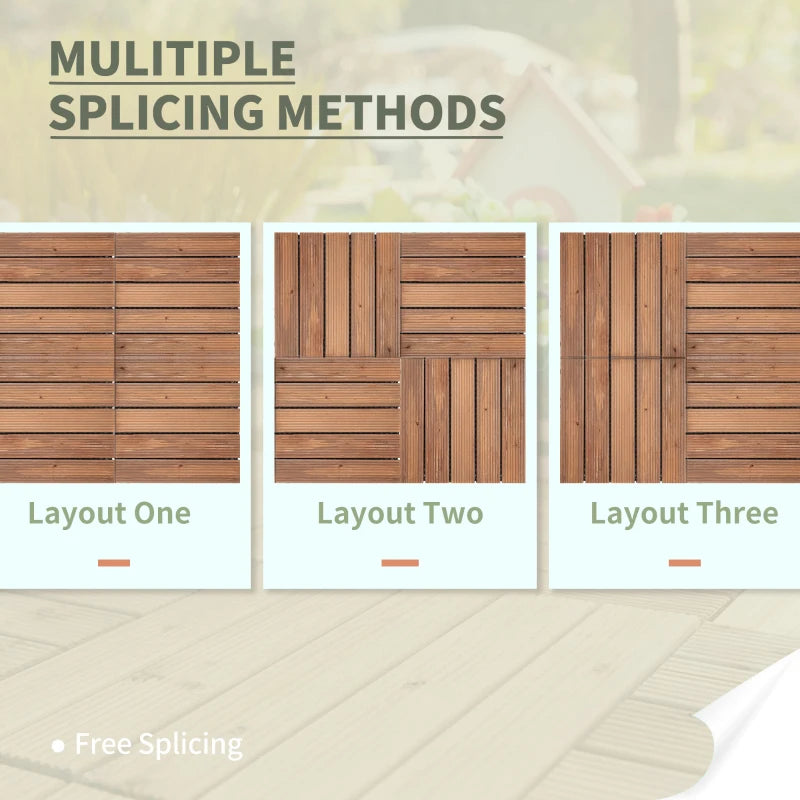 27 Pcs Wood Interlocking Deck Tiles, 12 x 12in Outdoor Flooring Tiles for Indoor and Outdoor Use, Tools Free Assembly, Brown