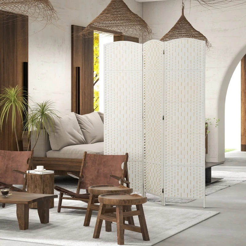 6ft Folding Room Divider, 3 Panel Wall Partition with Wooden Frame for Bedroom, Home Office, White
