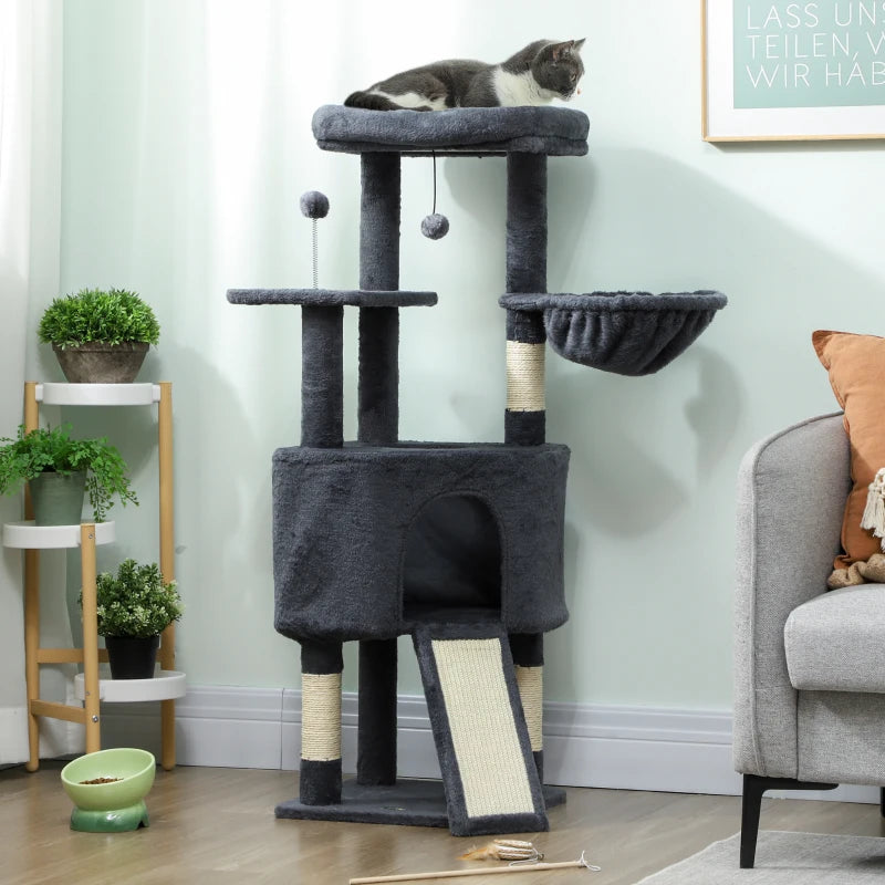 47 Inch Cat Tree, Cat Tower for Indoor Cats with Cozy Condo, Bed, Toy Balls, Sisal Scratching Posts, Hammock, Dark Grey