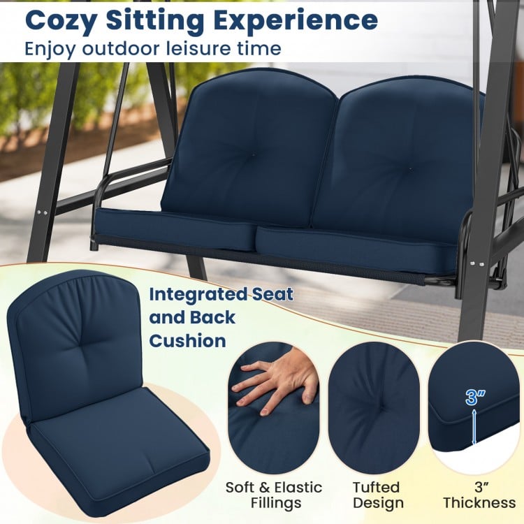 2-Person Outdoor Porch Swing with A-Shaped Metal Stand and Adjustable Canopy-Navy