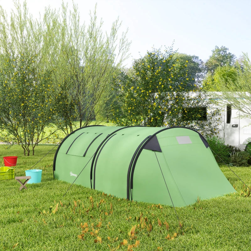 3-4 Person Camping Tent with 2 Rooms, 3000mm Waterproof Portable Family Tent with Carry Bag, Dark Green