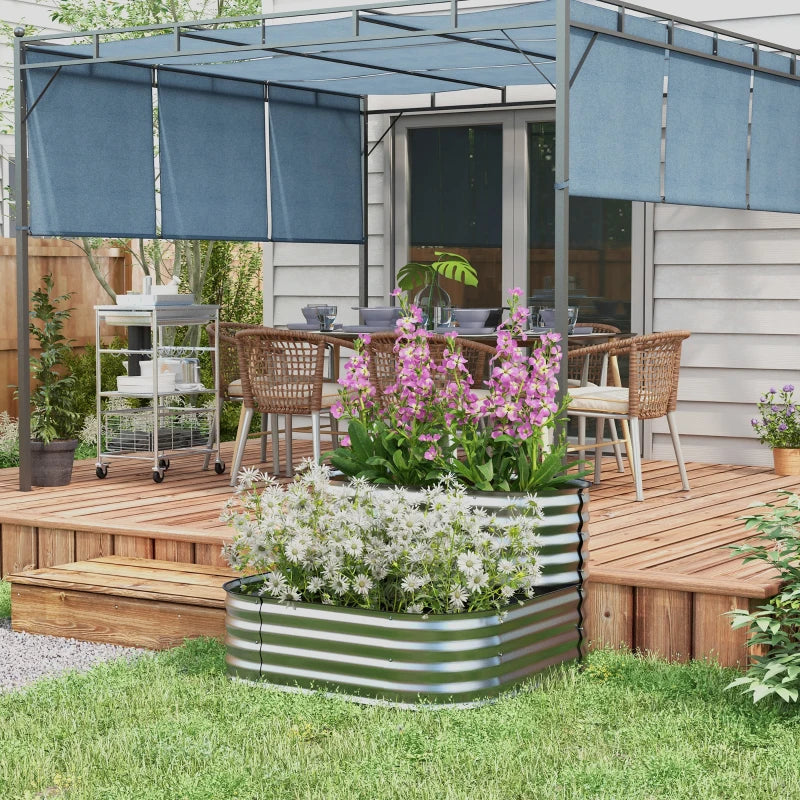 3.4'x3.4'x1' Outdoor Raised Garden Bed, 2-Tier Galvanized Planter Box with Safety Edging for Vegetable, Flower, Fruit