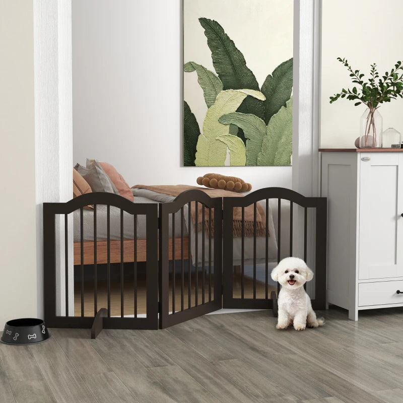 24" Freestanding Pet Gate For Dogs with 2 Support Feet, Coffee