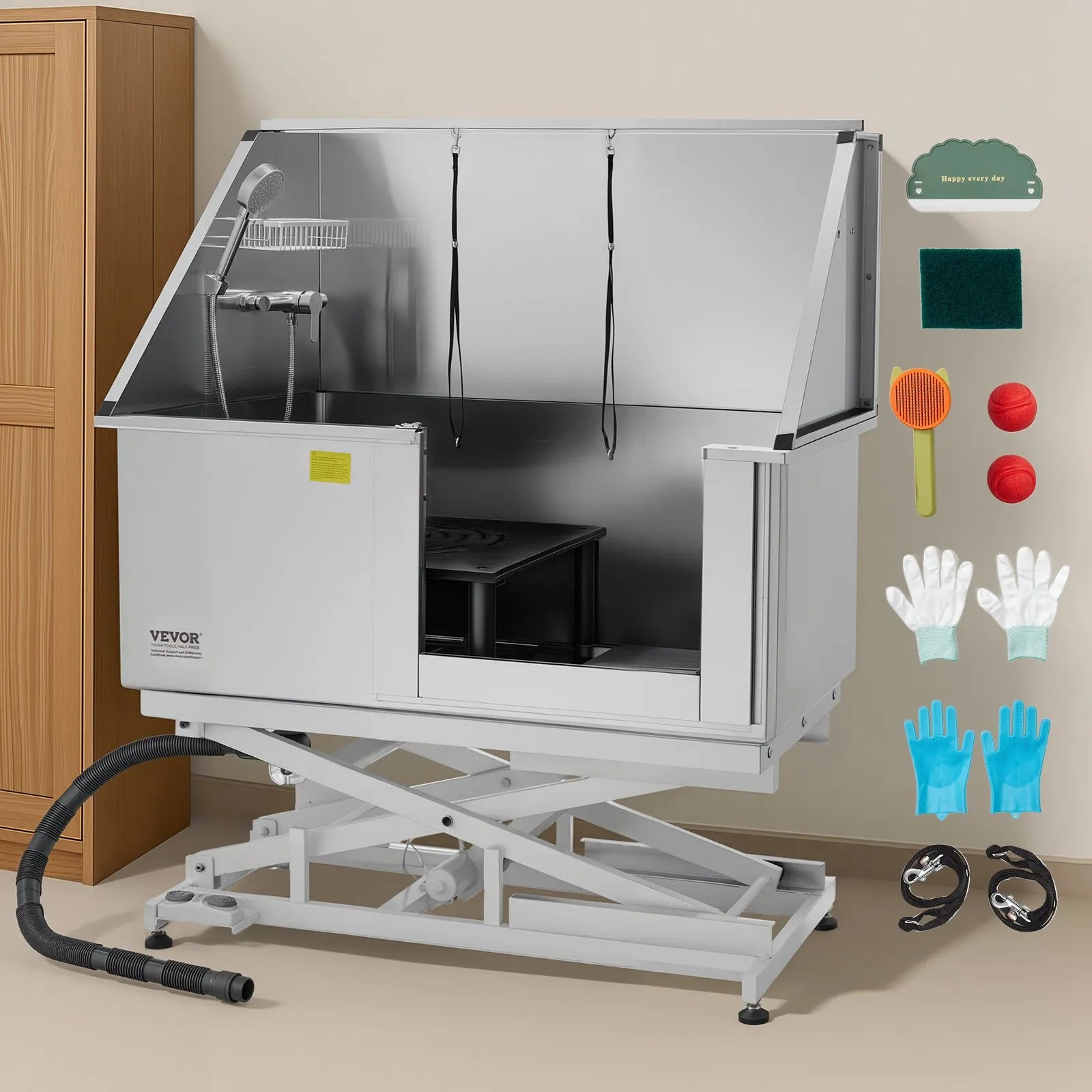 VEVOR 50 Inch Electric Dog Grooming Bath Tub Stainless Steel w Water Filter