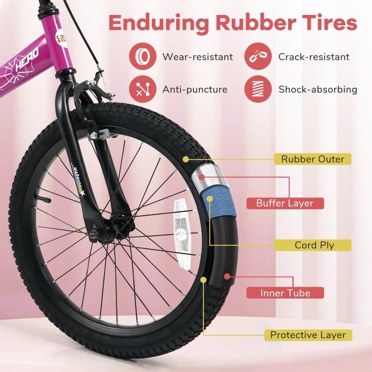 18-Inch Kids Bike with Removable Training Wheels Pink-Brave Hero