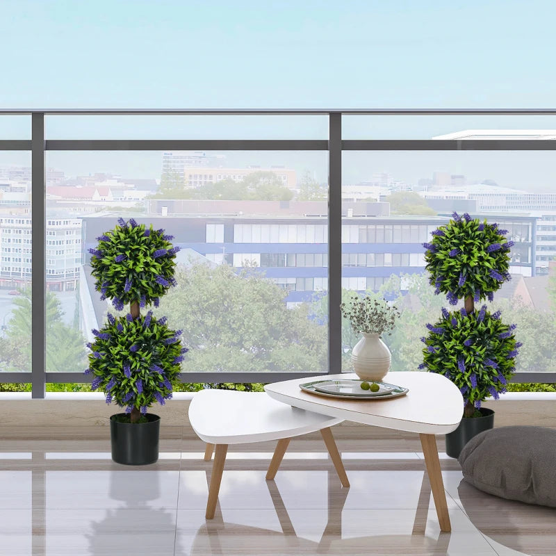 2.3ft Set of 2 Artificial Plants, Lavender Flowers Ball Trees with Pot, for Home Indoor Outdoor Decor
