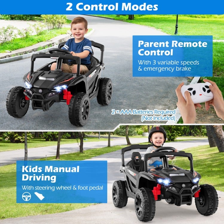 12V Kids Ride On Car UTV Electric Vehicle with LED Lights  Music and Horn-Black