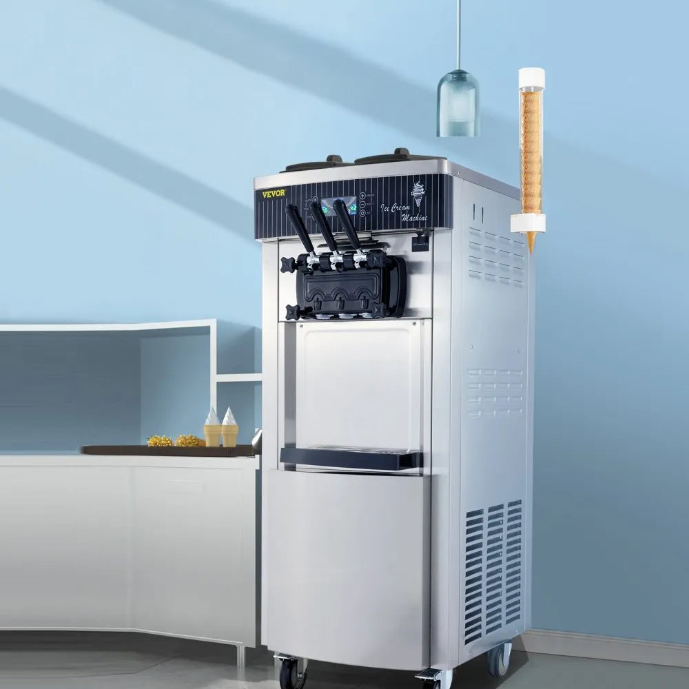 VEVOR 2200W Commercial Soft Ice Cream Machine 3 Flavors 5.3 to 7.4Gallons per Hour Auto Clean LED Panel Perfect for Restaurants Snack Bar supermarkets