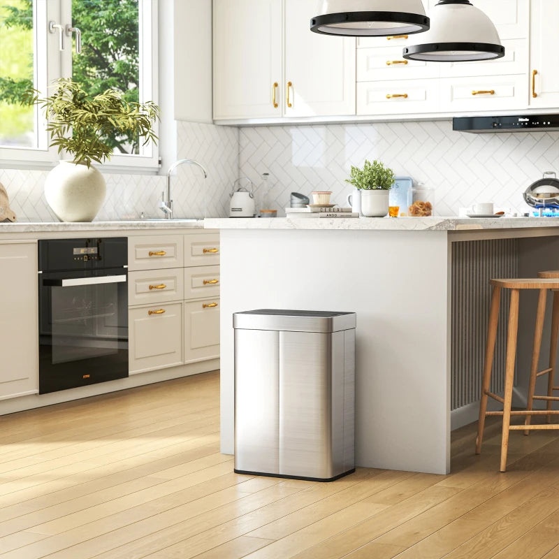 14.5 Gallon Sensor Can, Automatic Garbage Can with Soft-Close Butterfly Lid, Fingerprint-Proof Stainless Steel, Silver