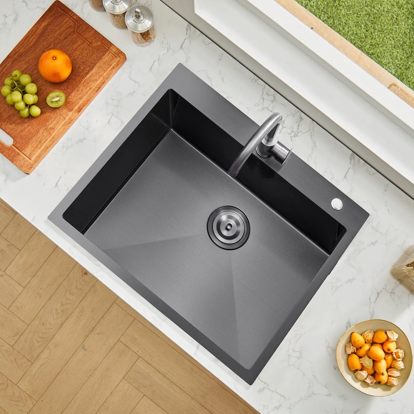 VEVOR 25" Kitchen Sink Top Mount Single Bowl Drop-In Basin Stainless Steel Black